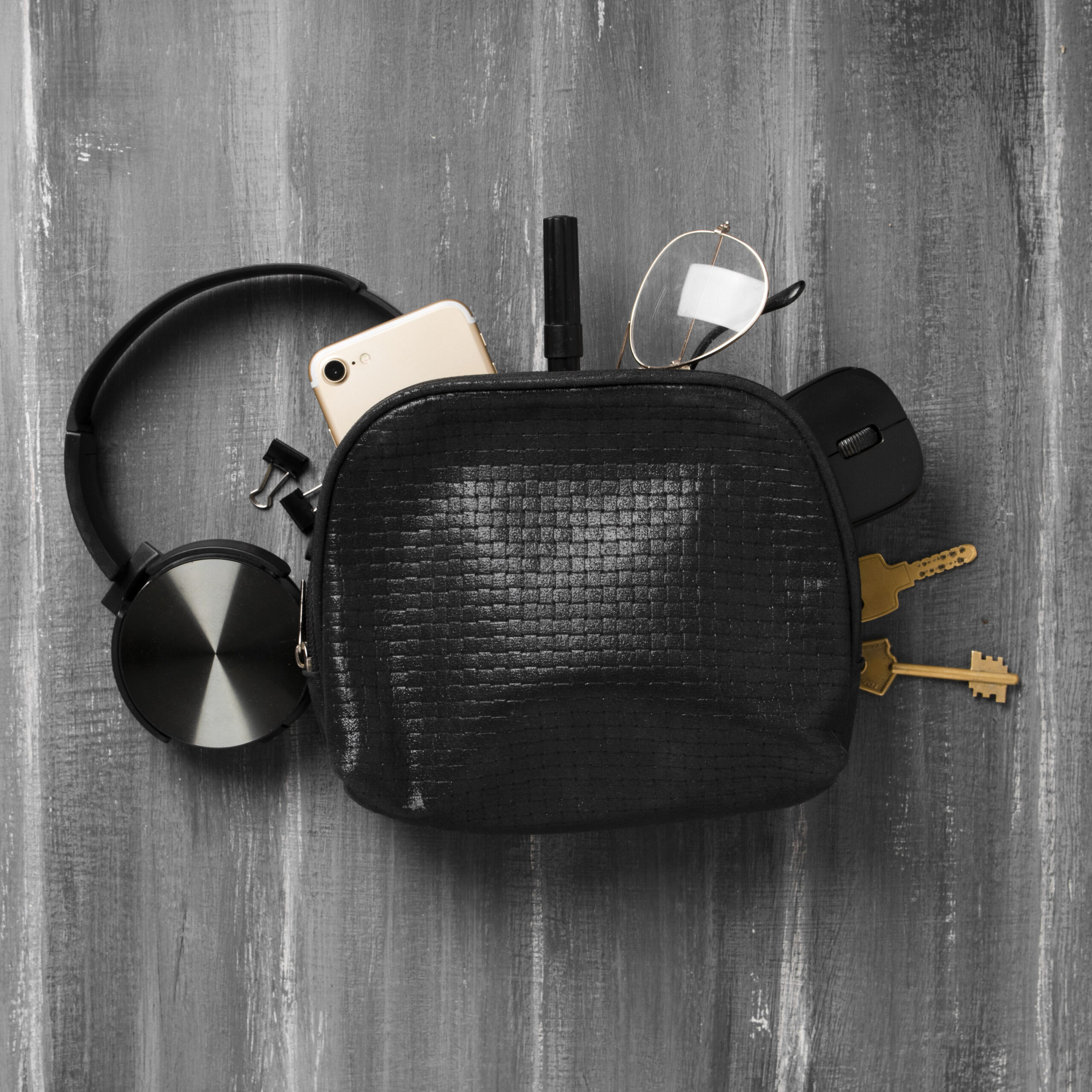 Home flat lay desk concept wooden table